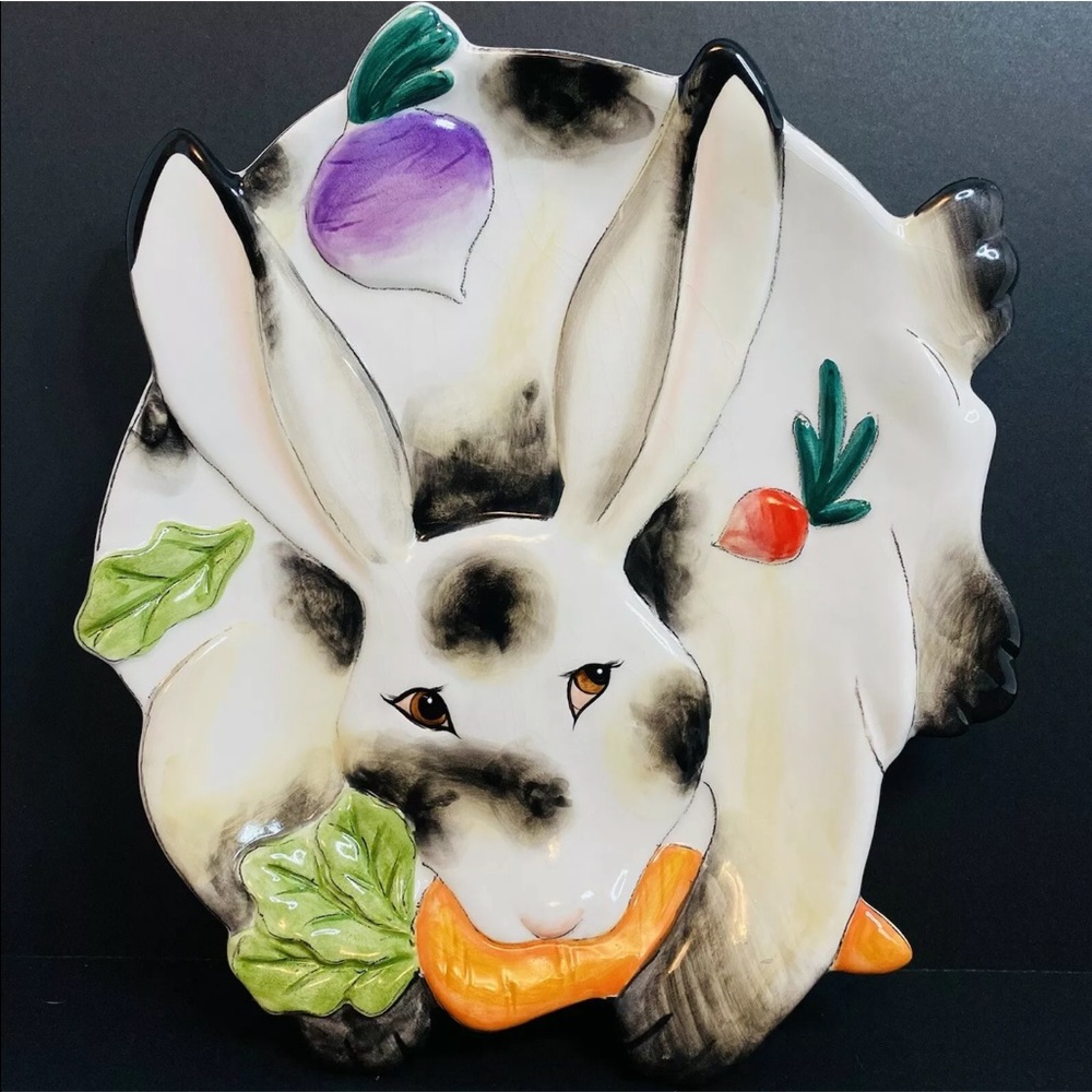Fitz And Floyd Essentials Spotted Rabbit Plate Wall Hanging Easter Decor